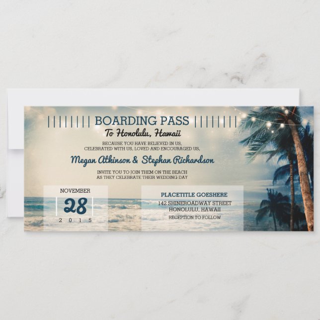 Vintage Beach Wedding Pass Carte d'embarquement Ma (Devant)