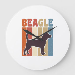 Vintage-Beagle-Hund Retro-Streifen-Vektor-Design_1 Große Wanduhr