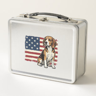 Vintage-Beagle-Patriotismus-Flagge-Hunde-Shirt-Des Metall Brotdose