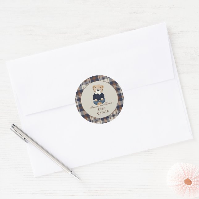 Vintage Bear Baby Shower  Runder Aufkleber (Umschlag)