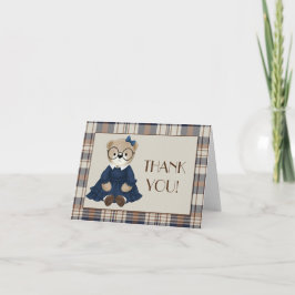 Vintage Bear Girl Baby Shower  Dankeskarte