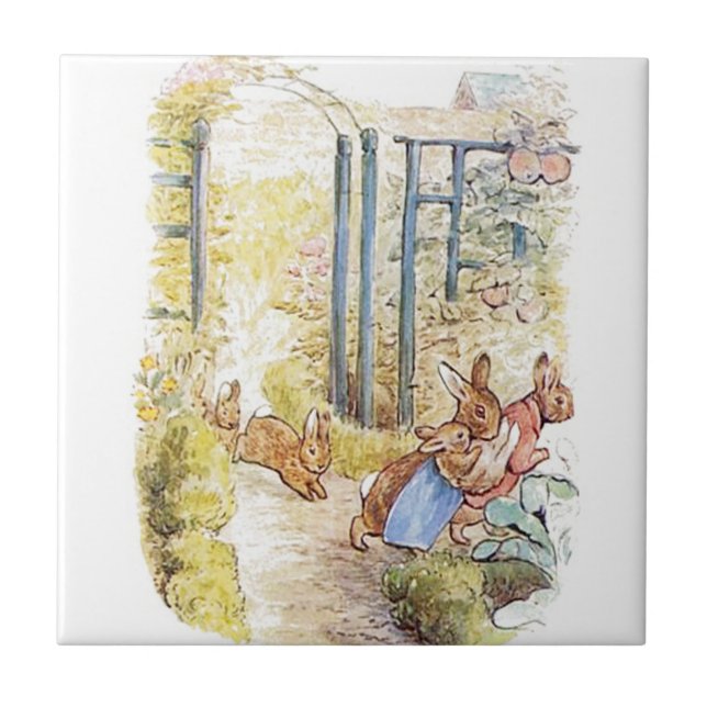 Vintage Beatrix Potter, Bunnies, Keramik Tile Fliese (Vorderseite)