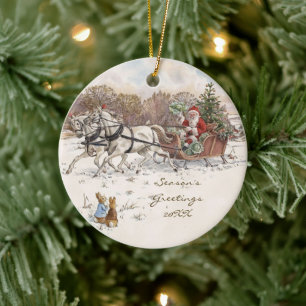 Vintage Beatrix Potter Weihnachtskaninchen und San Keramik Ornament