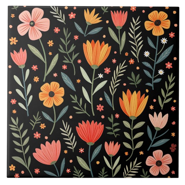 Vintage Beautiful Floral Populäre Sammlung Fliese (Vorderseite)