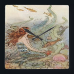 Vintage Beautiful Girly Mermaid Under The Sea Quadratische Wanduhr<br><div class="desc">"The Mermaid" is a beautiful vintage fairy tale illustration by American book illustrator,  Elenore Plaisted Abbott,  in 1922,  digitally retouched and applied on this item by riverme.</div>