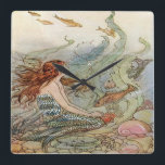 Vintage Beautiful Girly Mermaid Under The Sea Quadratische Wanduhr<br><div class="desc">"The Mermaid" is a beautiful vintage fairy tale illustration by American book illustrator,  Elenore Plaisted Abbott,  in 1922,  digitally retouched and applied on this item by riverme.</div>
