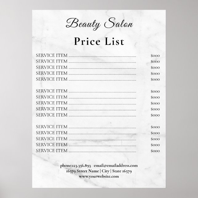 Vintage Beauty Salon Price List Poster (Vorne)