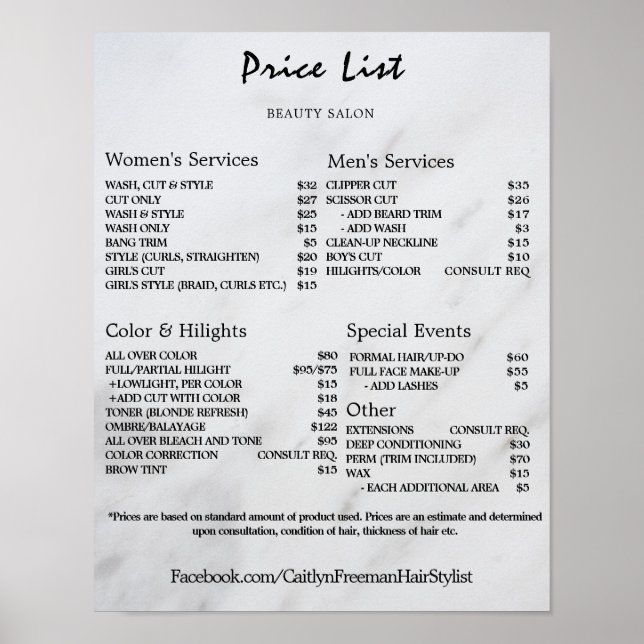 Vintage Beauty Salon Price List Poster (Vorne)