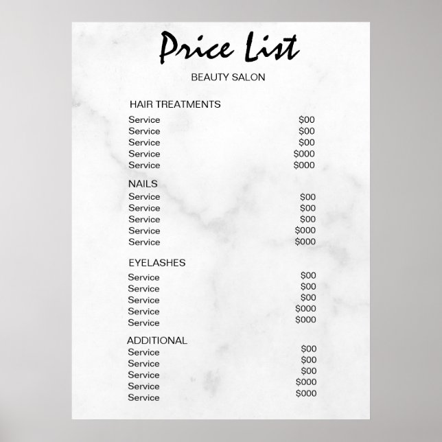 Vintage Beauty Salon Price List Poster (Vorne)
