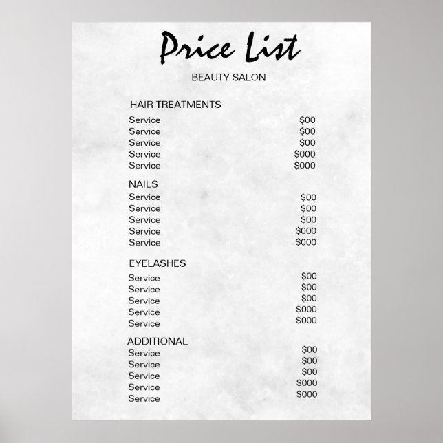 Vintage Beauty Salon Price List Poster (Vorne)