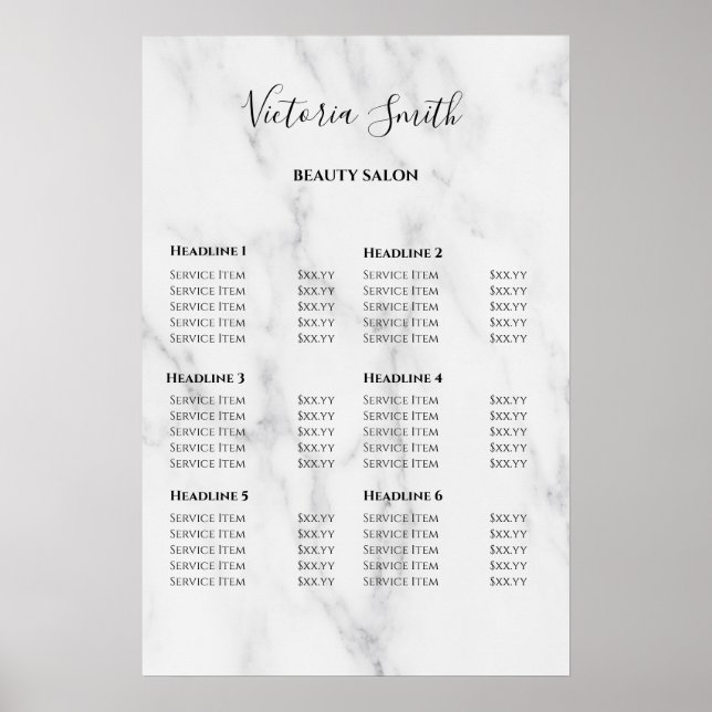 Vintage Beauty Salon Price List Poster (Vorne)