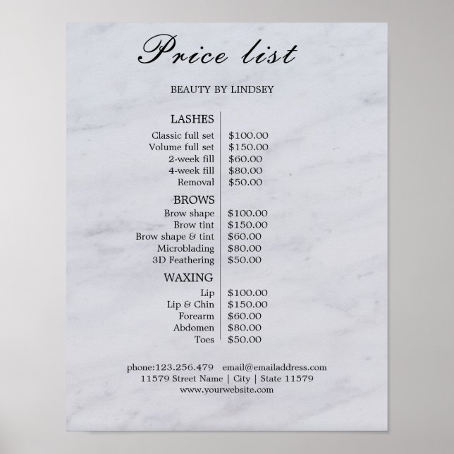 Vintage Beauty Salon Price List Poster (Vorne)