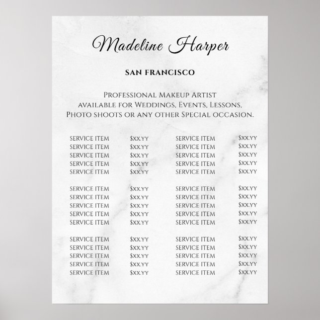 Vintage Beauty Salon Price List Poster (Vorne)