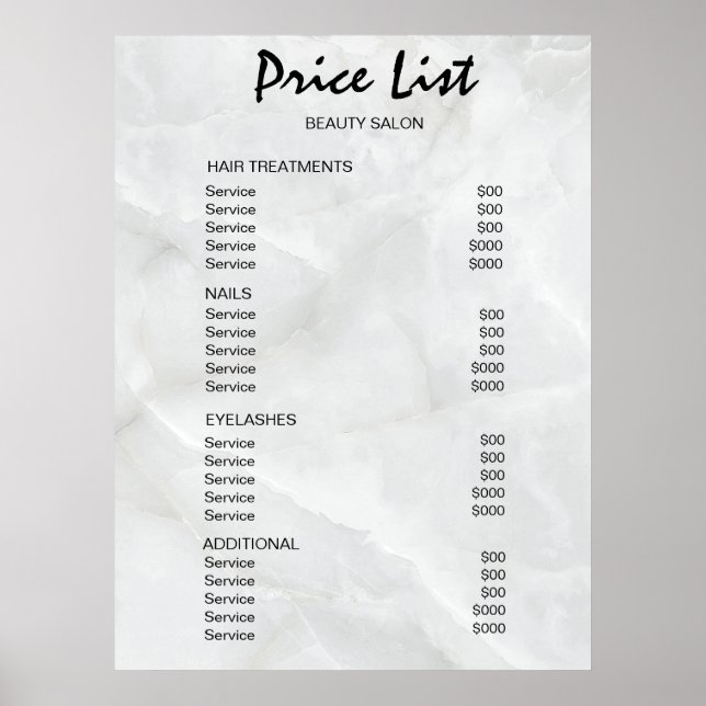 Vintage Beauty Salon Price List Poster (Vorne)