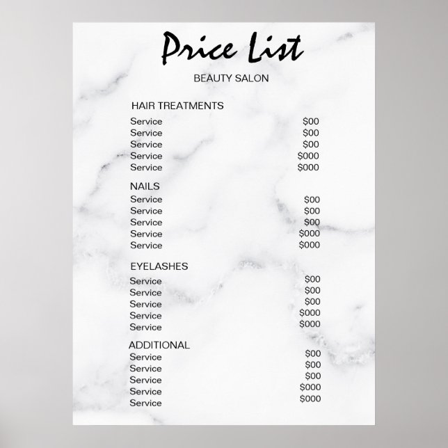 Vintage Beauty Salon Price List Poster (Vorne)