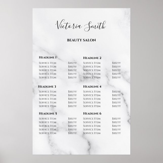 Vintage Beauty Salon Price List Poster (Vorne)