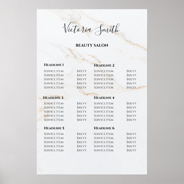 Vintage Beauty Salon Price List Poster (Vorne)