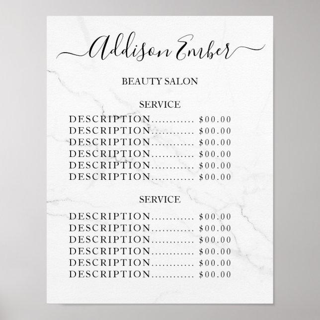 Vintage Beauty Salon Price List Poster (Vorne)
