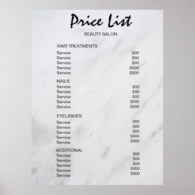 Vintage Beauty Salon Price List Poster (Vorne)