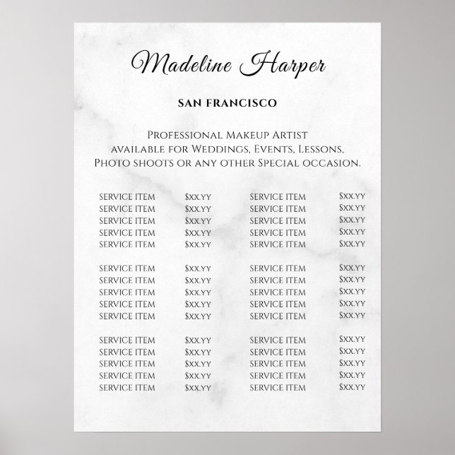 Vintage Beauty Salon Price List Poster (Vorne)