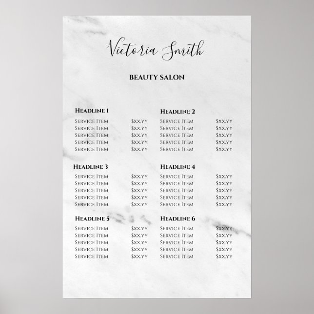 Vintage Beauty Salon Price List Poster (Vorne)