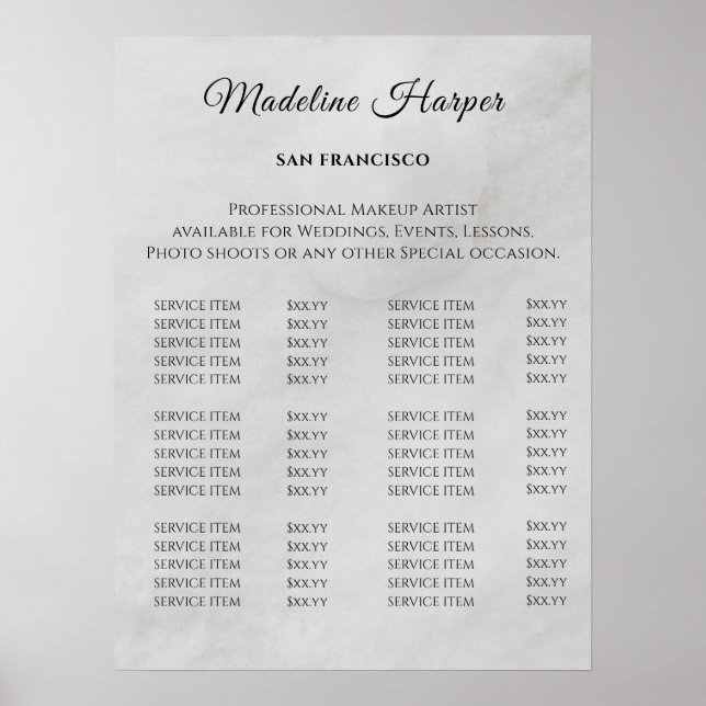 Vintage Beauty Salon Price List Poster (Vorne)