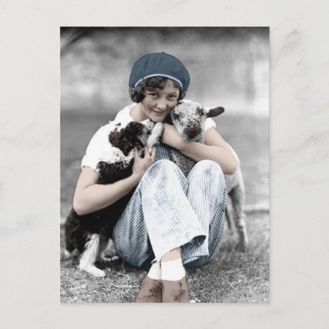 Vintage Beauty With Animals Postcard Postkarte (Vorderseite)