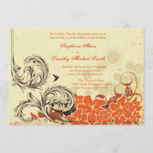 Vintage bedrückte orange Blütenhochzeit laden Einladung