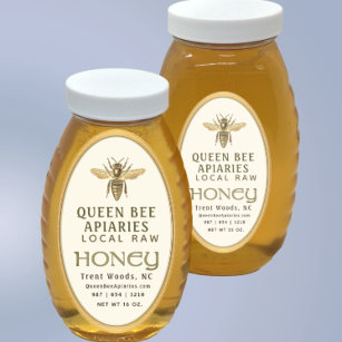 Vintage Bee 32 oz Queenline Jar Honey Étiquette or