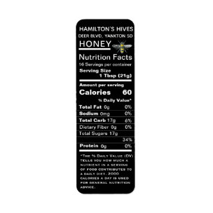 Vintage Bee Black 2020 Valeur nutritive Étiquette