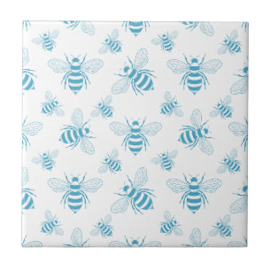 Vintage Bee Botanical Blau (1) Fliese