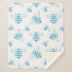 Vintage Bee Botanical Blau (1) Sherpadecke