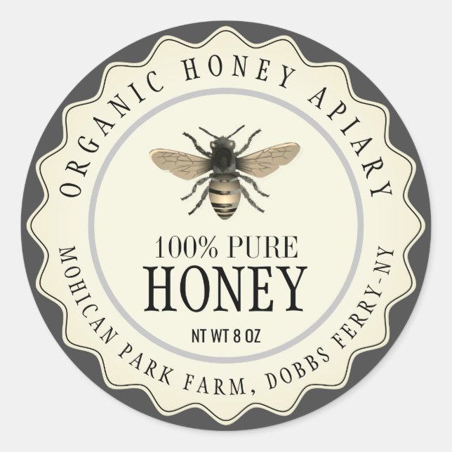 Vintage Bee Honey Jar Étiquette personnalisé (Devant)
