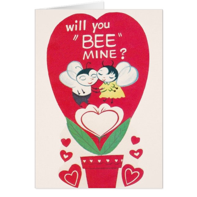 Vintage Bee Valentine Day Grußkarte (Vorne)