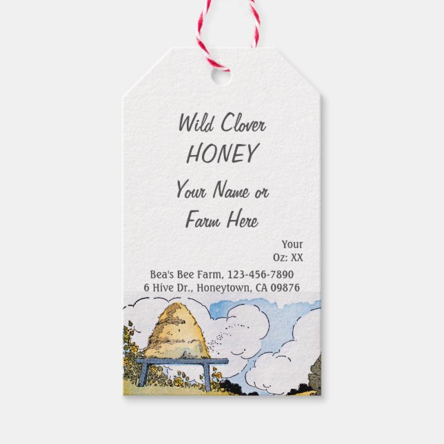 Vintage Beehive Custom Honey Editable Tag Geschenkanhänger (Vorderseite)