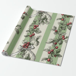 Vintage-Beerenrebe- und Band-Botanik-Streifen (1) Geschenkpapier