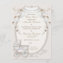 Vintage Beförderung Elfenbein Creme Gingham Birds Einladung