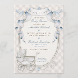 Vintage Beförderung Ivory Gingham Blue Birds Einladung