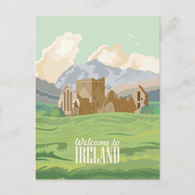 Vintage Begrüßung durch Irland - irisch dublin Postkarte (Vorderseite)