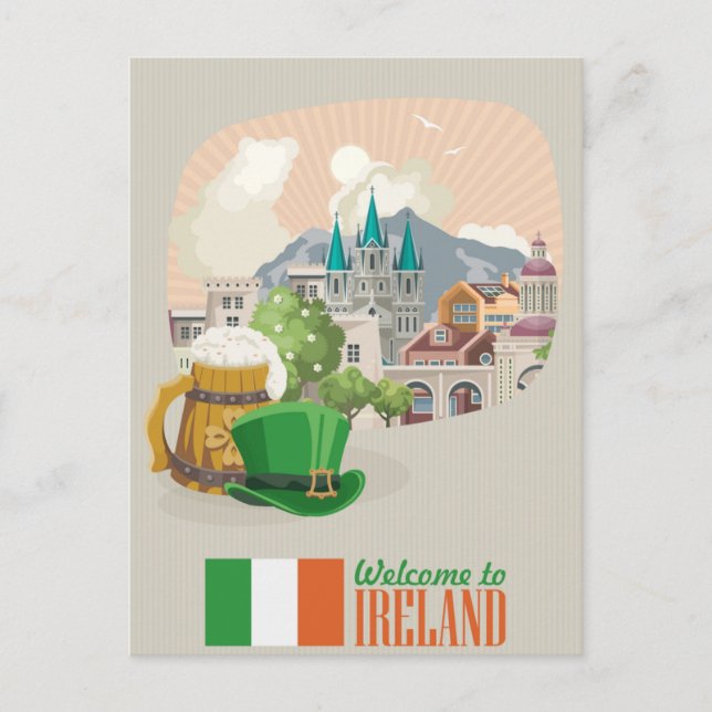 Vintage Begrüßung durch Irland - irisch dublin Postkarte (Vorderseite)