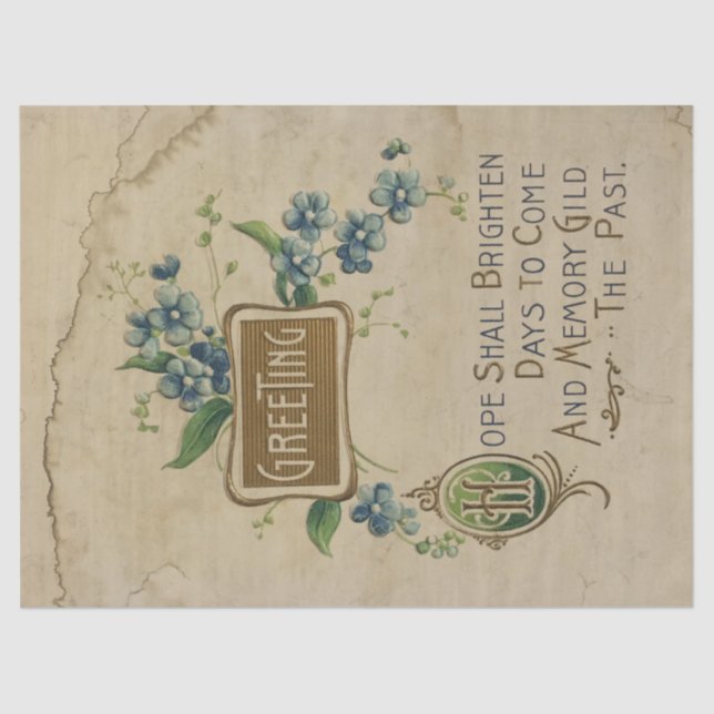 Vintage Begrüßung mit Blumen Deko Seidenpapier (Vorderseite)