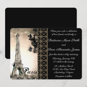 Vintage Beige & Black Eiffelturm Aquarell Einladung