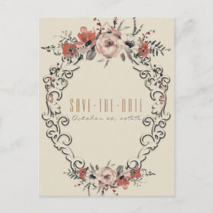 Vintage Beige Botanical Chic Floral Save the Date Ankündigungspostkarte