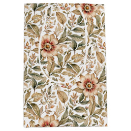 Vintage Beige & Grüne Botanische Schrift Mittlere Geschenktüte