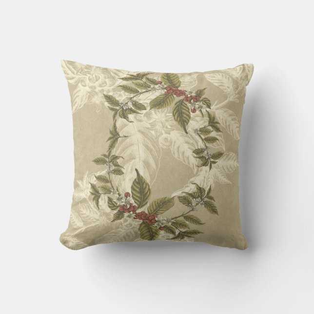 Vintage beige-grüne Goldfolien Kissen (Vorderseite)