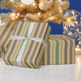 Vintage, beige-grüne Streifen Weihnachtsmuster Geschenkpapier