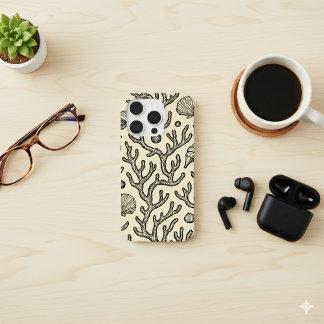 vintage beige hand drawn coral reef pattern iPhone 15 pro hülle