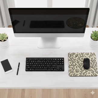 vintage beige hand drawn coral reef pattern mousepad