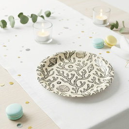 vintage beige hand drawn coral reef pattern pappteller