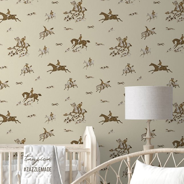 Vintage Beige Horse Hounds Fox Hunting Tapete (Von Creator hochgeladen)